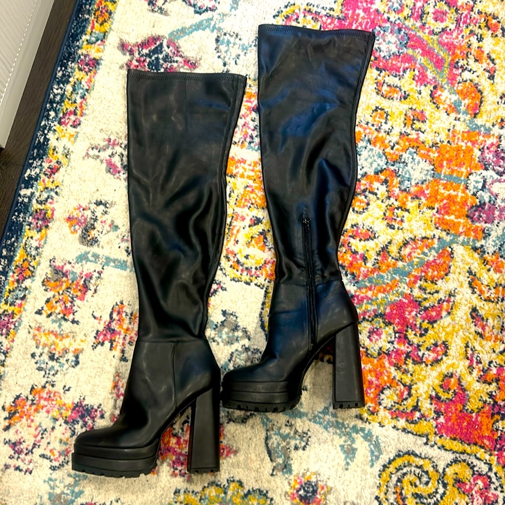 Over the knee faux leather boots with thick sole size 8.5